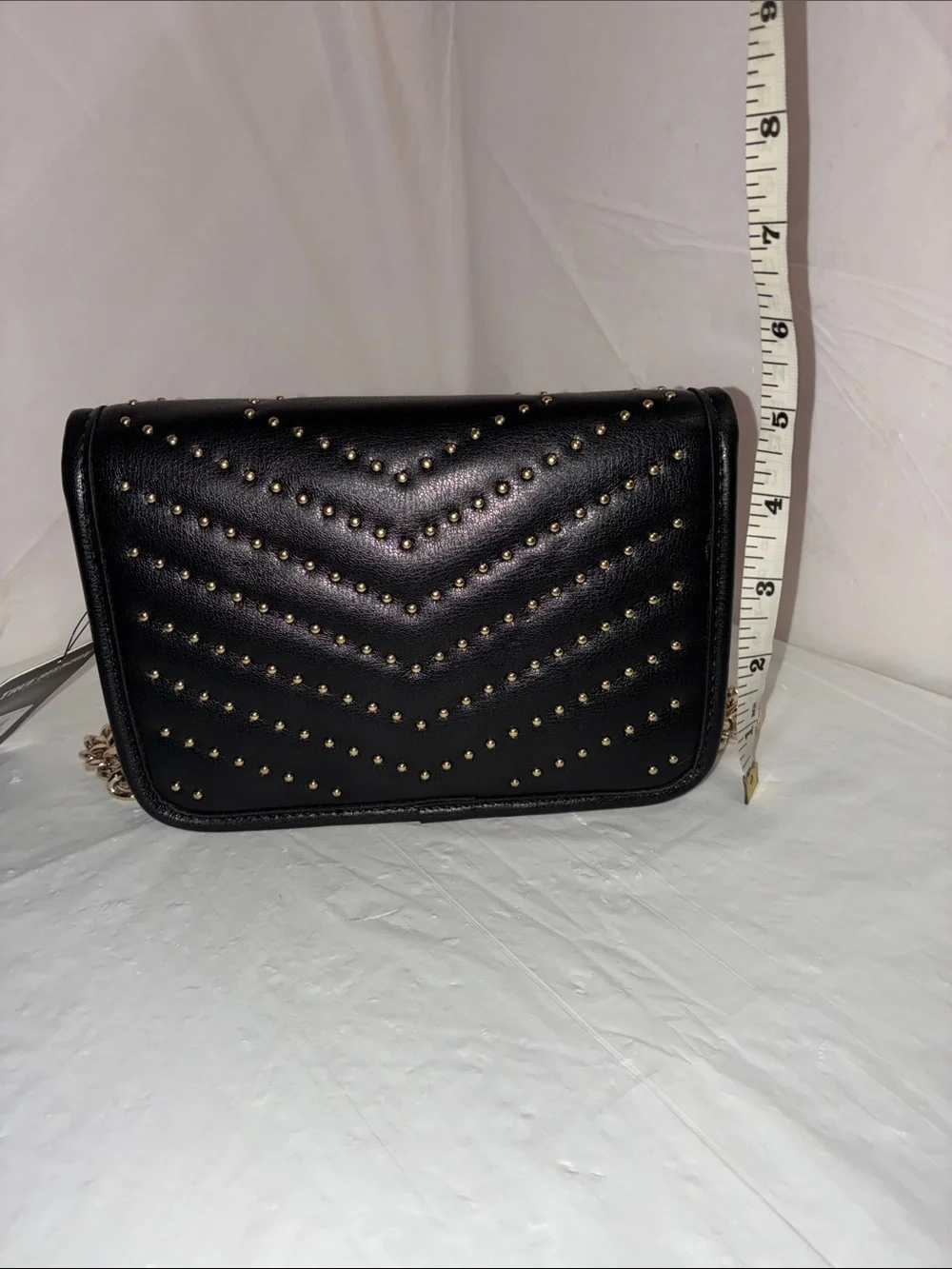 True Religion Black Quilted Studded Crossbody with Gold Chain